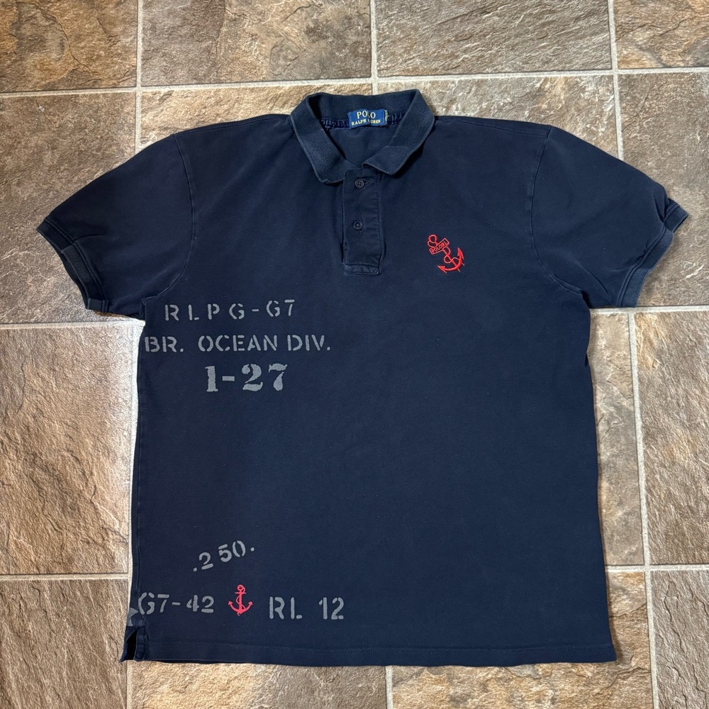Polo Ralph Lauren Polo Shirt USRL Anchor Sailing Navy Blue Mens Size Medium